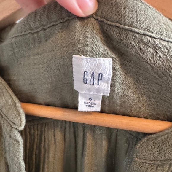 GAP - Sage Green Midi Gauze Dress with Tie Waist - Picture 3 of 6